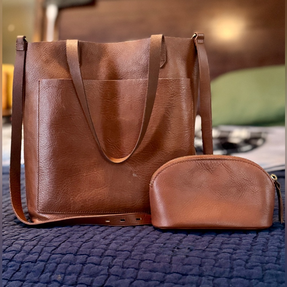 Madewell Brown Leather Tote and Pouch Set